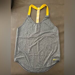 Nike Dri-FIT One Elastika Tank Heather Gray Tank with Yellow Racerback